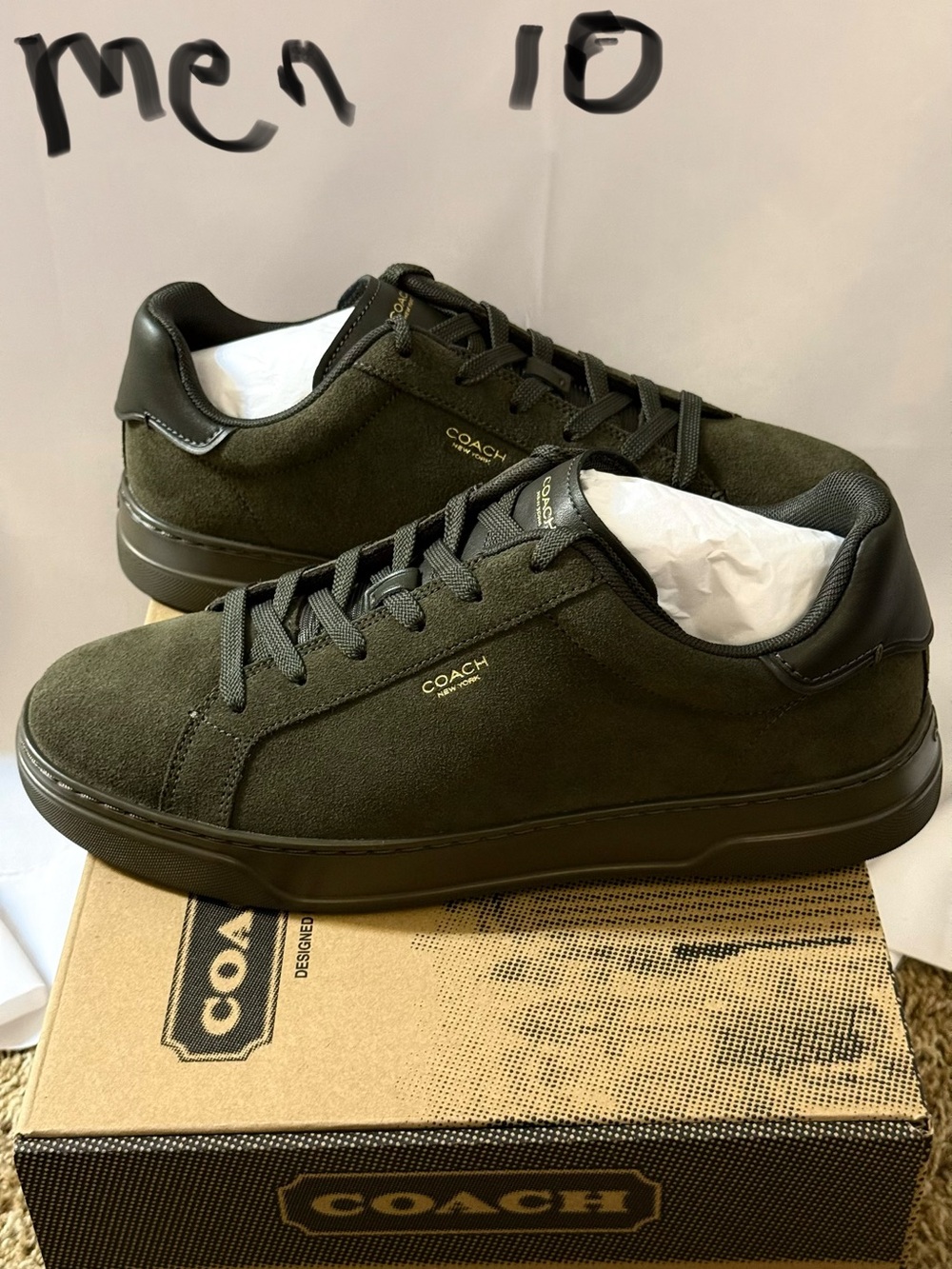 Coach Men’s Dark Olive Suede Low-Top Sneakers